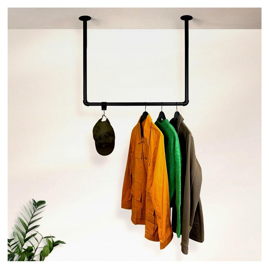 Kleiderstange Garderobe im Industrial Design U-Form für Decke | Flur | Ankleidezimmer | Schlafzimmer | schwarz | rund | begehbarer Kleiderschrank ...