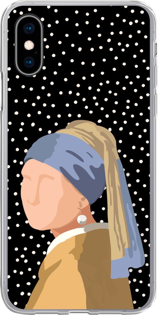 MuchoWow Handyhülle Schutzhülle Hülle für Telefoonhoesje iPhone X Alte Meister - Mädchen mit Perlenohrring - Tupfen - Schwarz Silikon Softca...