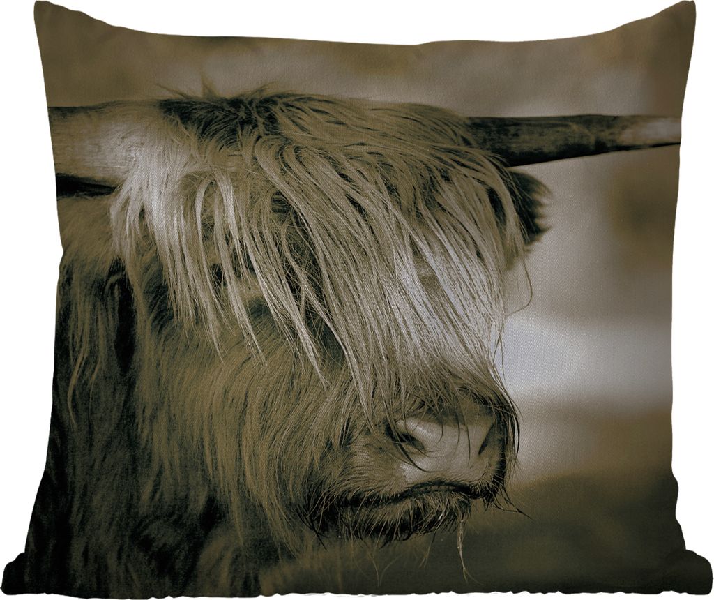 MuchoWow Outdoor Kissen - Schottisches Hochlandrind - Tiere - Haare - 40x40 cm - Wetterfest - Lounge Kissen - Kopfkissen - Interieur - Polster mi...