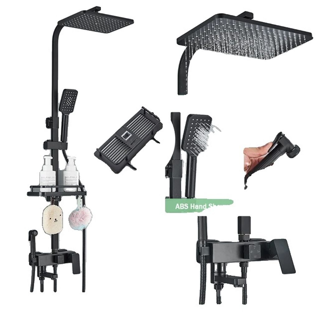 Duscharmatur Set, Multifunktionales Design, Wandmontage, Schwarz C mit Bidet