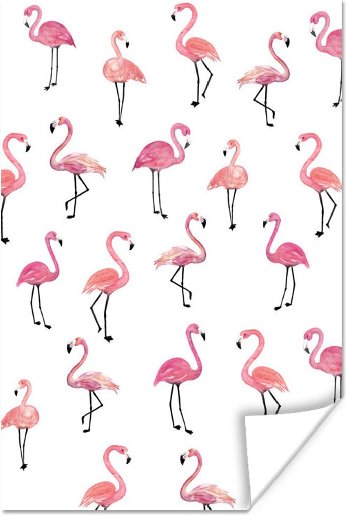 MuchoWow Poster Rosa - Flamingo - Familie 60x90 cm - Wanddekoration