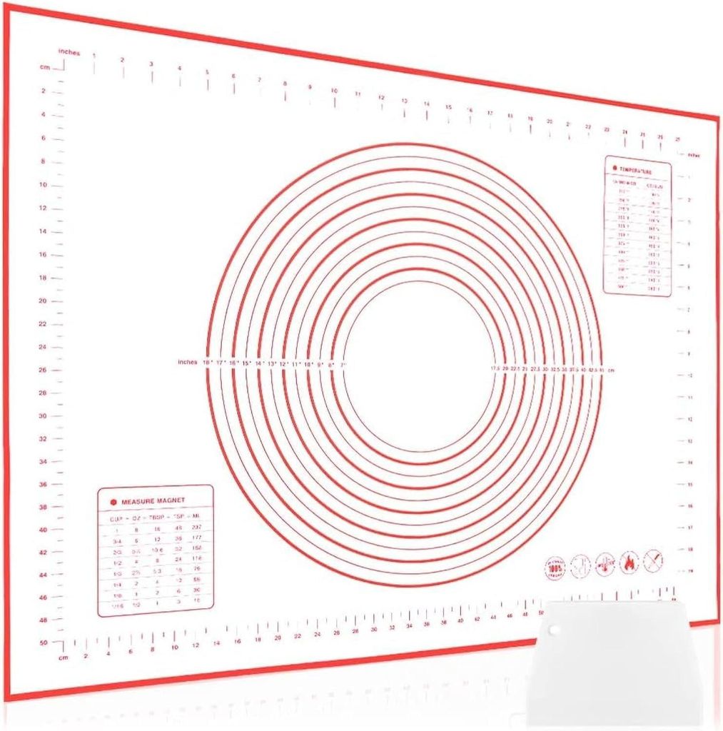 Silikon-Backmatte, rutschfest, 80 x 60 cm, Antihaftmatte für Teig, Backmatte mit Messskala, Rollmatte für Fondant, Gebäck und Pizza, BPA-frei (r...