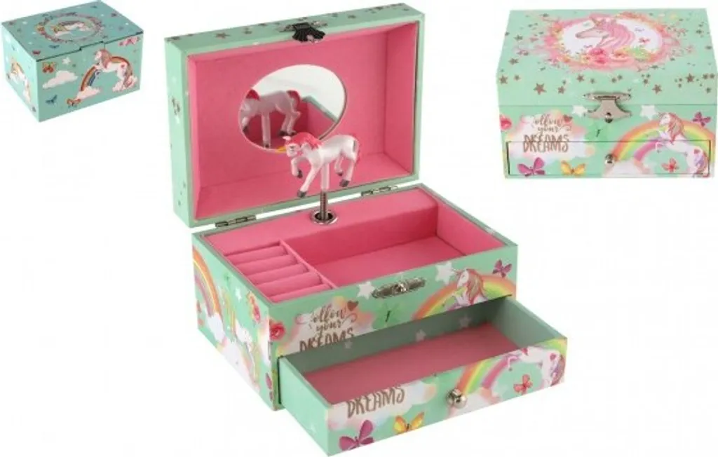 Boîte à bijoux Licorne rétractable : coffret de rangement pour enfant
