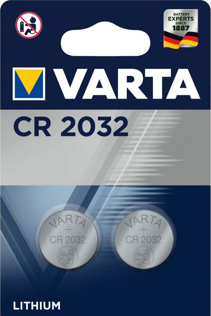 VARTA Lithium Knopfzelle, Batterie, CR2032, ersetzt DL2032 IEC CR2032 2er Blister