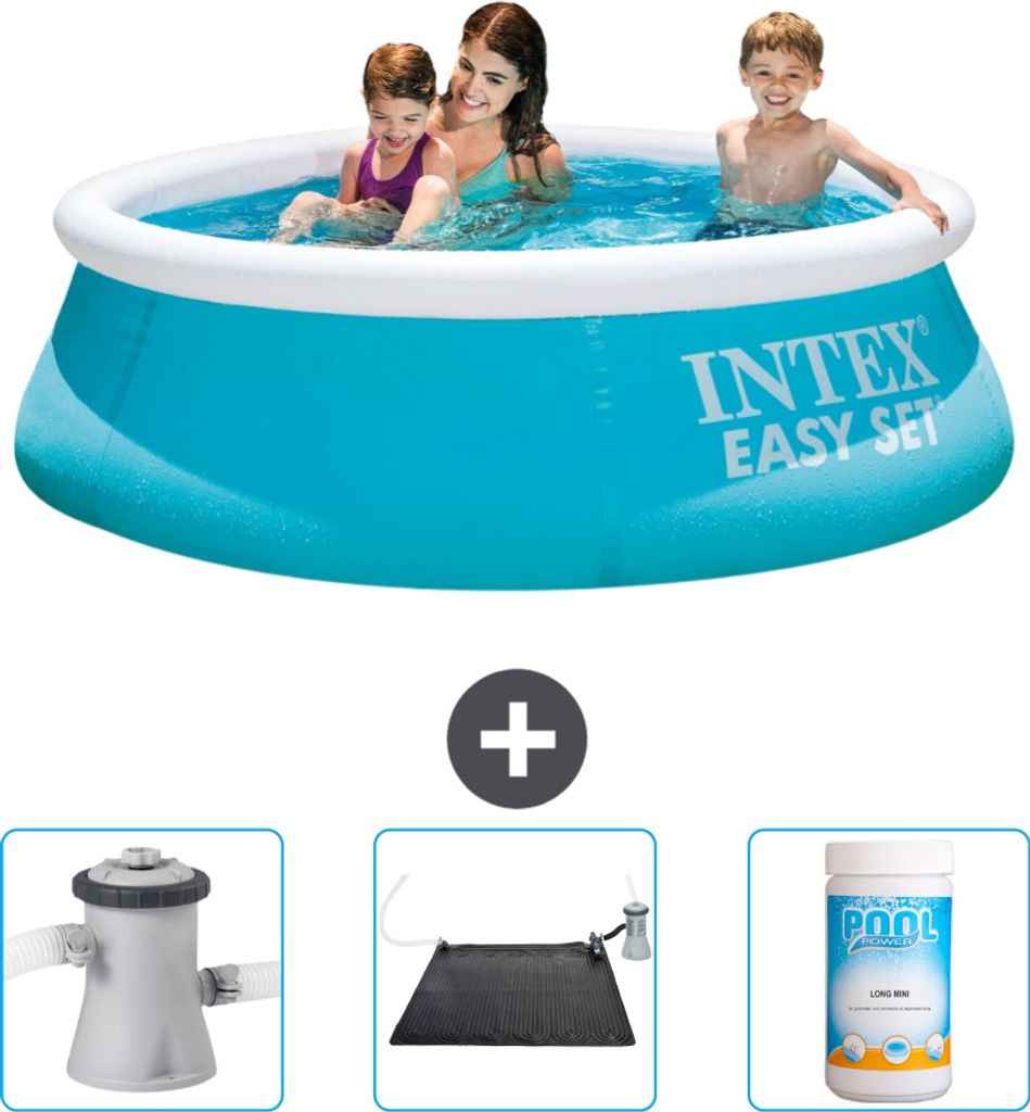 Intex runder aufblasbarer Easy Set-Pool – 183 x 51 cm – Blau – im Lieferumfang enthalten Filterpumpe für Schwimmbad - Solarmatte - Chlor