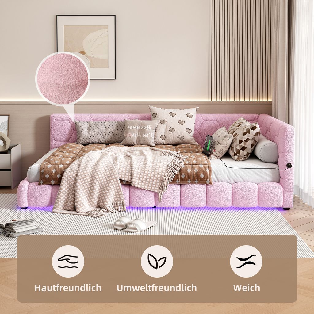 MODFU Tagesbett Polsterbett 90x200cm mit LED und Produktbild 4