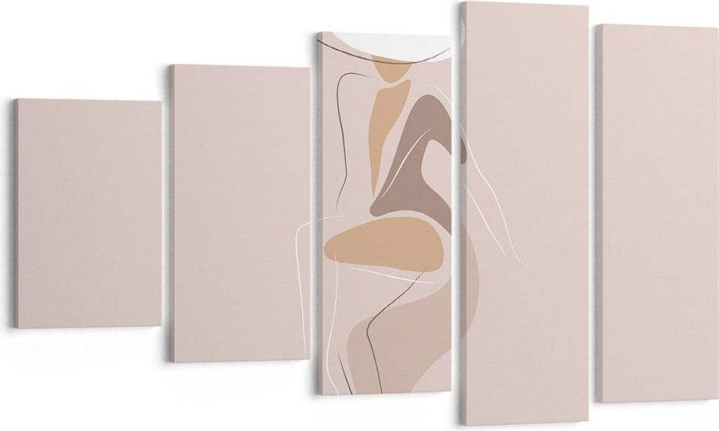 Bild auf Leinwand - Leinwandbild - 5 Teile - Buntstift Frau Hut - 100x60cm - Wand Bild - Wanddeko - Wandbilder - Leinwanddruck - Bilder - Wanddekor...