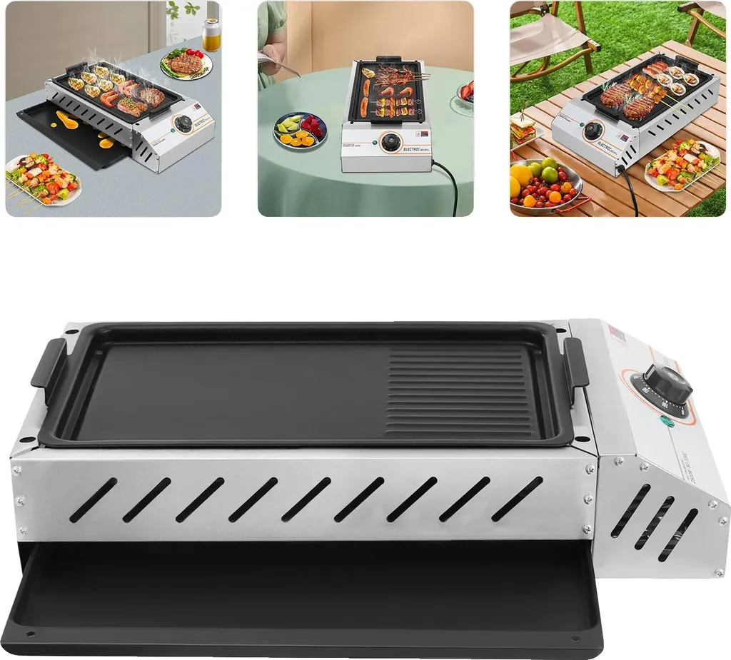 Plancha électrique de table avec grande surface de cuisson réglable