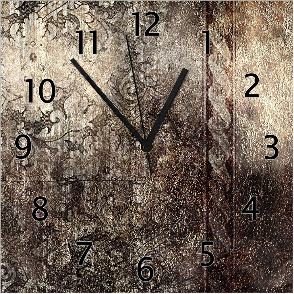 Wallario Design Wanduhr Schnörkelmuster in dunkelbraun aus Echtglas, Größe 30 x 30 cm