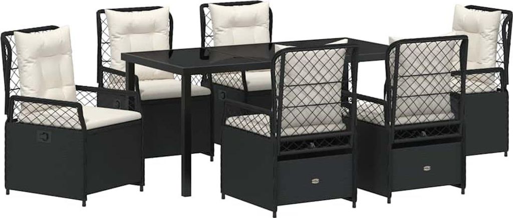 "2026 Aktion" Garten Essgruppe - elegantes Design - Sitzgruppe/Tisch+ Stuhl - 7 pcs Schwarz Poly-Rattan - Terassenmöbel NeuMöbel765803