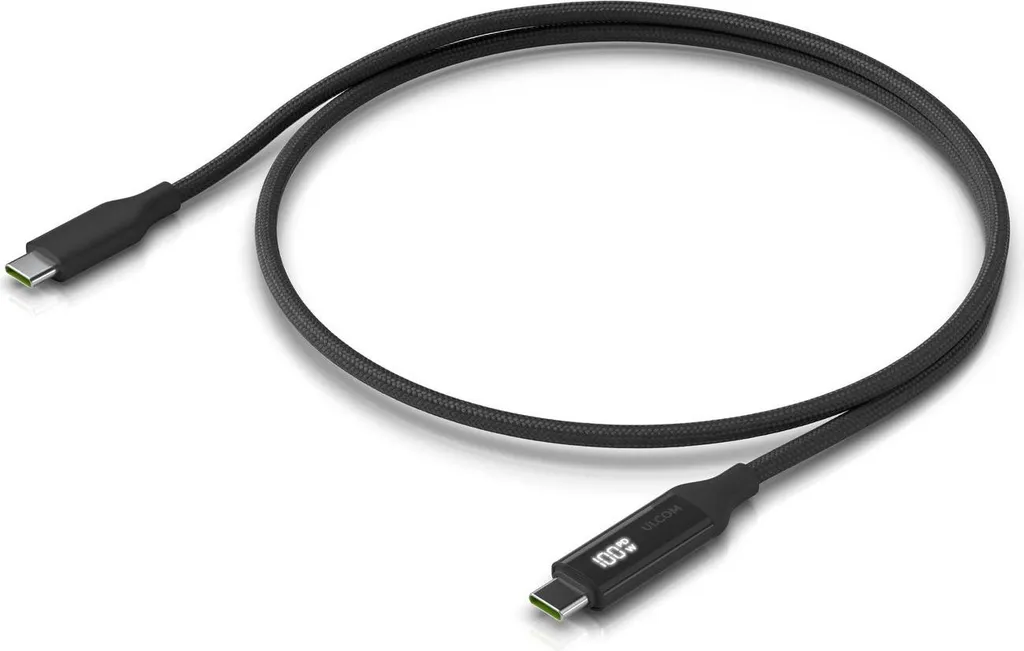 Câble USB-C 1m 100W Ubiquiti Noir - Affichage de Puissance en Direct