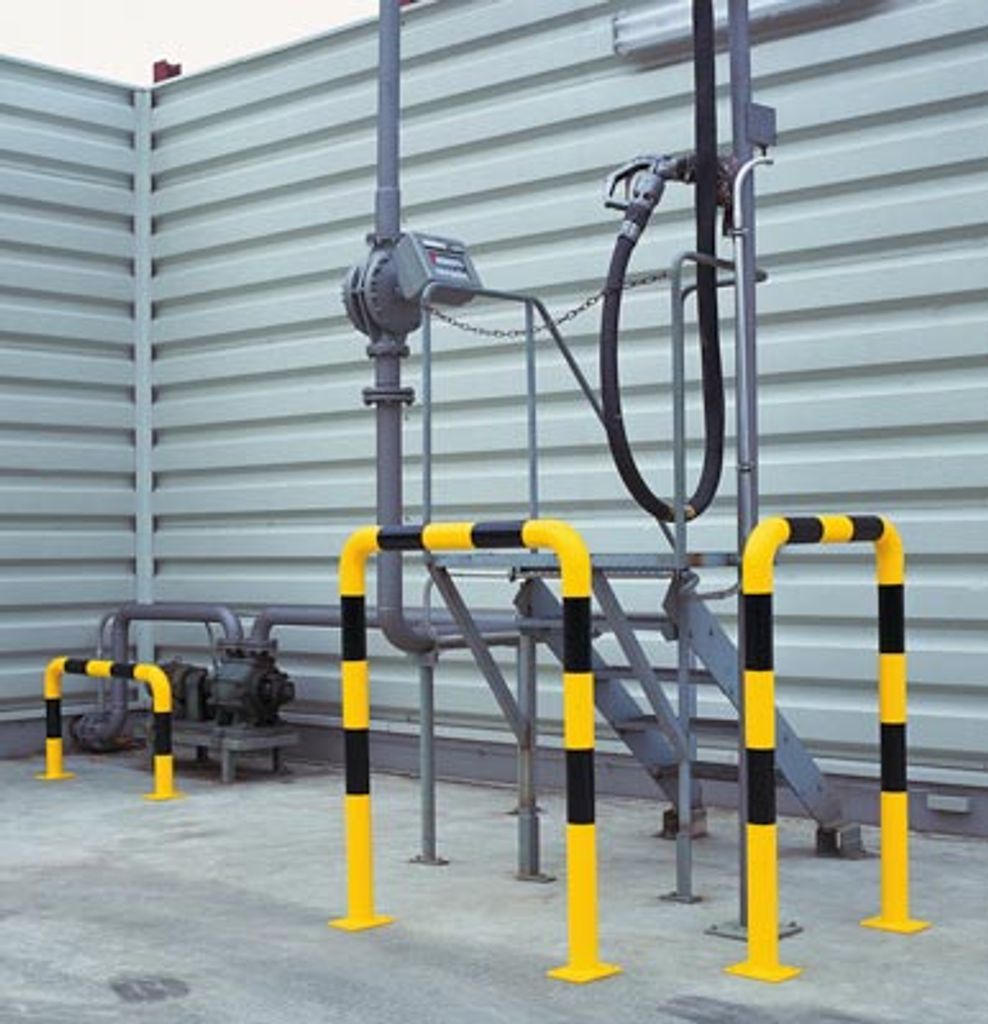 Rammschutz-Bügel Indoor, Anfahrschutz aus Gütestahl, hochbelastbar, 1.200 mm Höhe, 1.000 mm Breite, gelb kunststoffbeschichtet