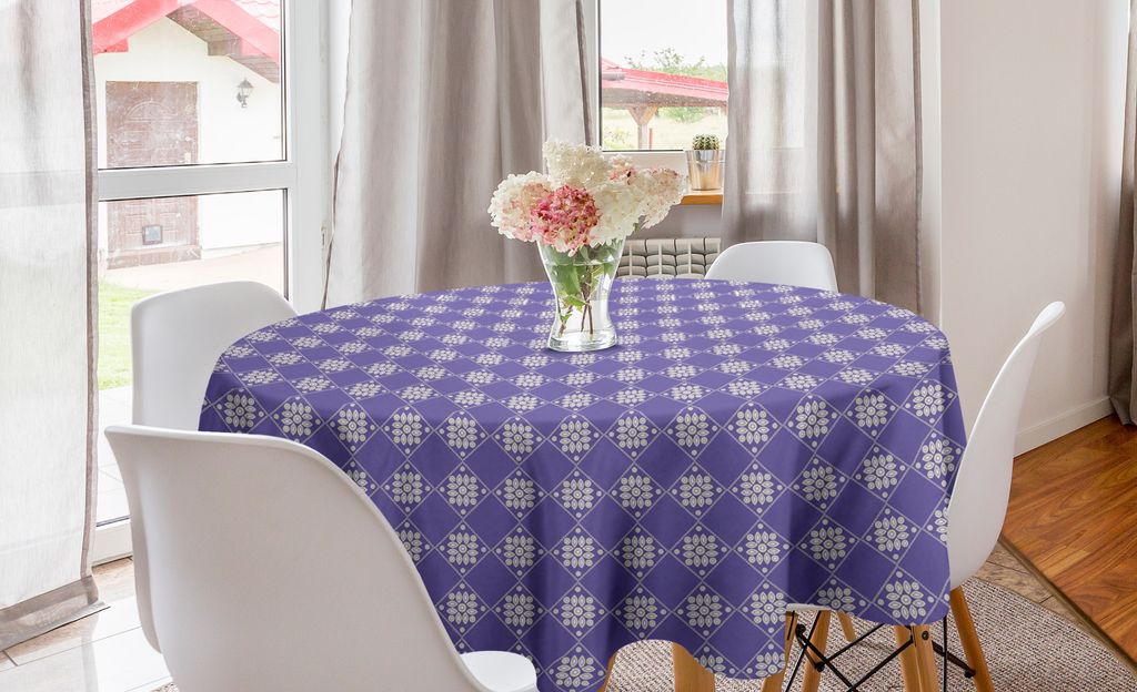 ABAKUHAUS Blumen Runde Tischdecke, Mosaik-ethnischer Art-Streifen, Kreis Tischdecke Abdeckung für Esszimmer Küche Dekoration, 150 cm, Blau Violet...