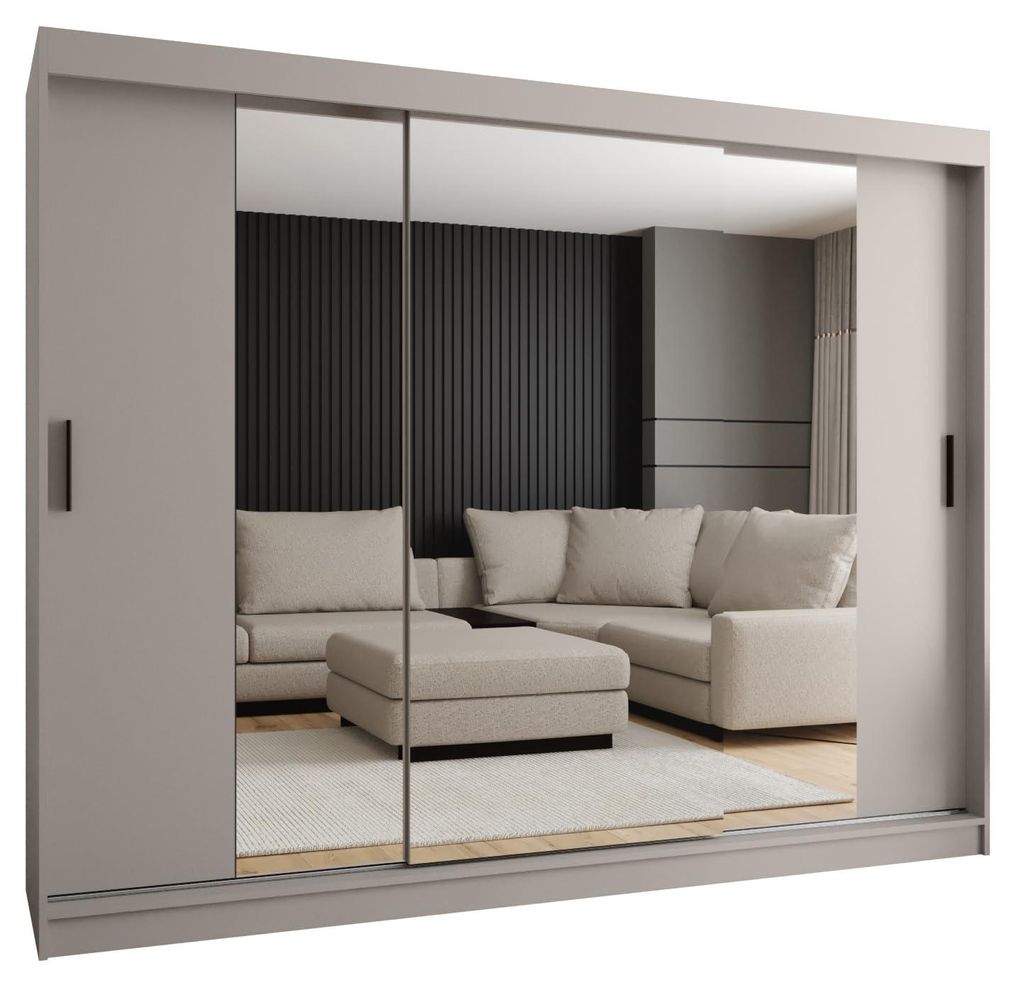 Kryspol - - Kleiderschrank mit Spiegel, 250x200x62cm, 3 Tür, RUBINO T2 250 Kaschmir