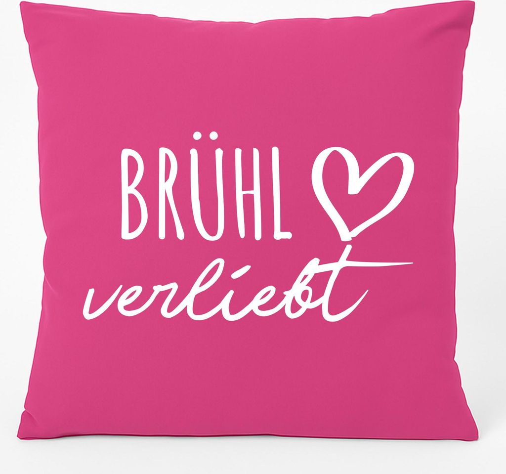 Huuraa Kissen Brühl verliebt 40x40cm mit Füllung Fuchsia Baumwolle Dekokissen Geschenkidee