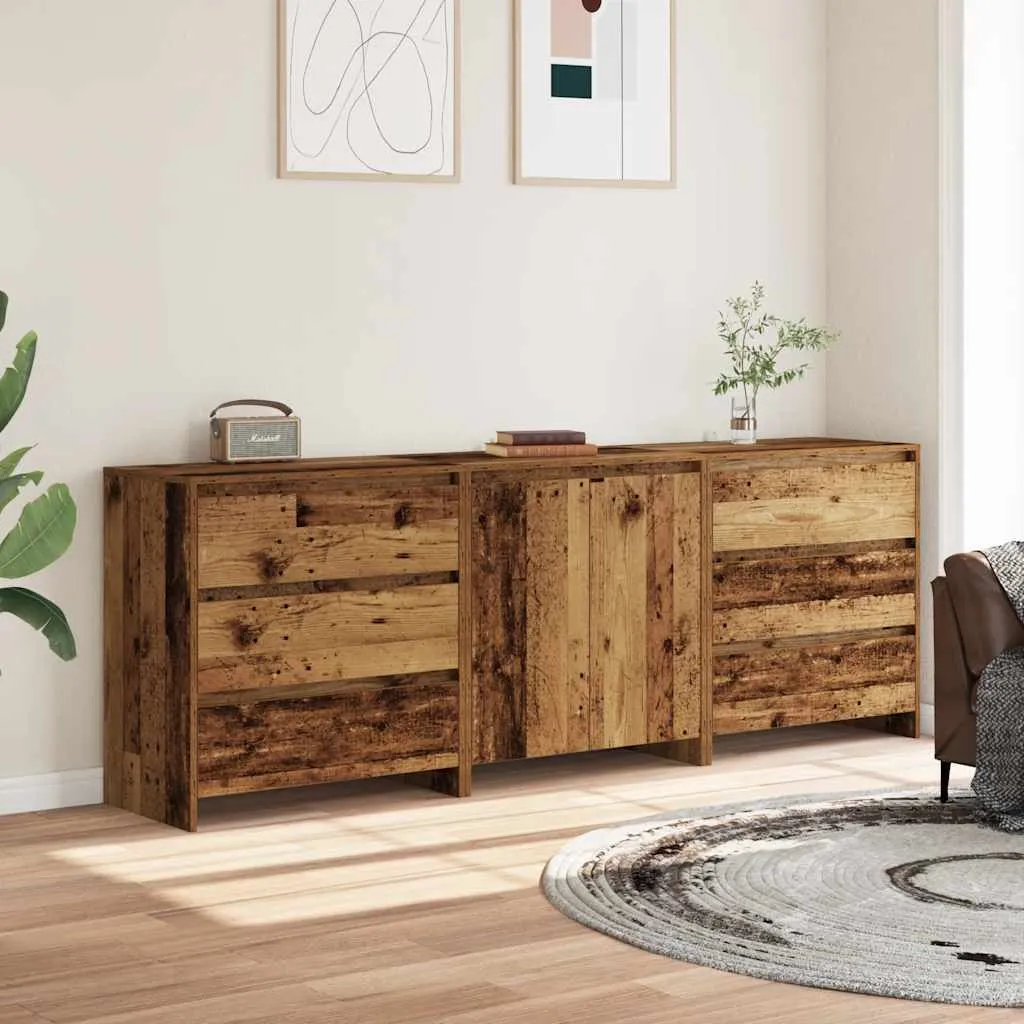 Buffet bas aspect bois brut vintage composé de 3 éléments modulables - 3
