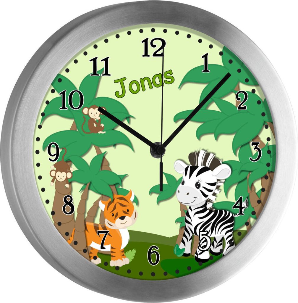 Kinderzimmer Funkwanduhr, Funkuhr Wanduhr Kinder, Dschungel Produktbild 
