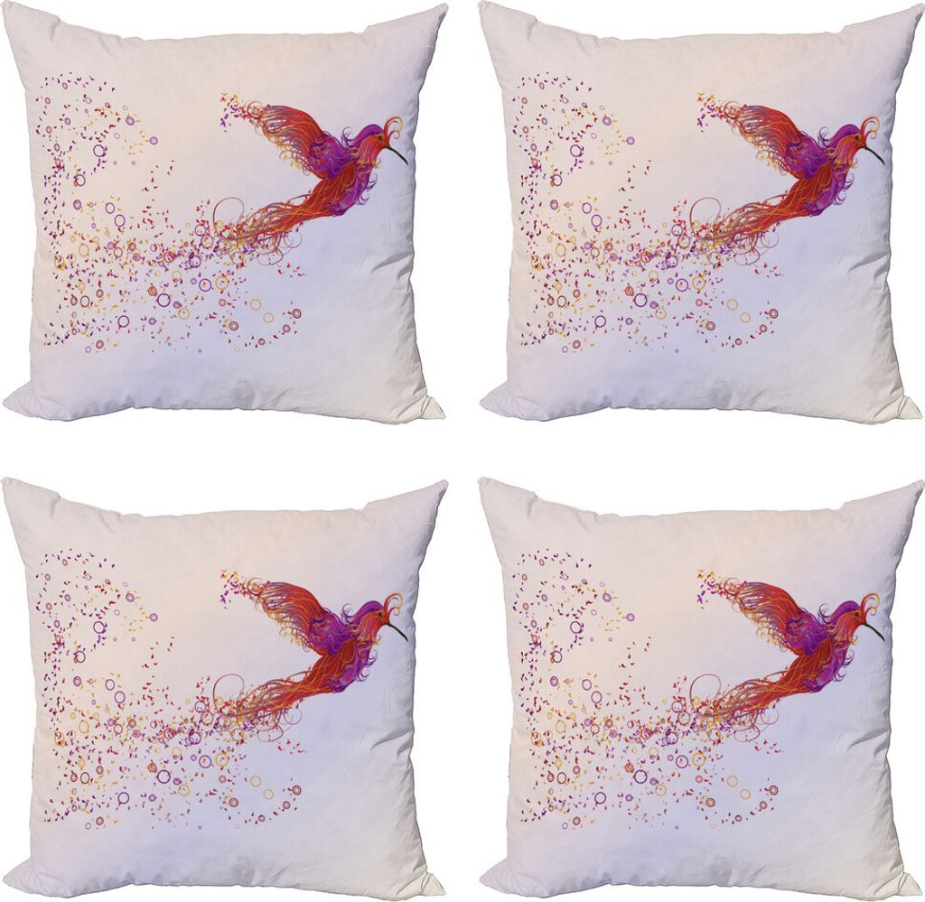 ABAKUHAUS Vogel Kissenbezug Set (4 Stück), Abstrakt Hummingbird, Moderner Doppelseitiger Digitaldruck, 60 cm x 60 cm, Mehrfarbig
