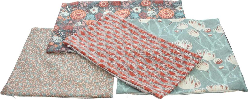 Kissenhülle Floral, 4er Set, eingearbeiteter Reißverschluss, 50% Baumwolle, 50% Polyester, Europe Maße: 40 x 40 cm, 45 x 45 cm, 50 x 30 cm, 60