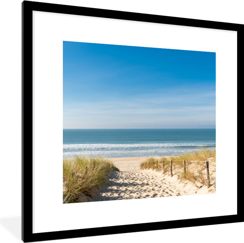 MuchoWow Gerahmtes Poster Strand - Meer - Düne - Sand - Sommer 40x40 cm - Poster mit Schwarzem Bilderrahmen Wandposter Rahmen Foto Bilder - Post...