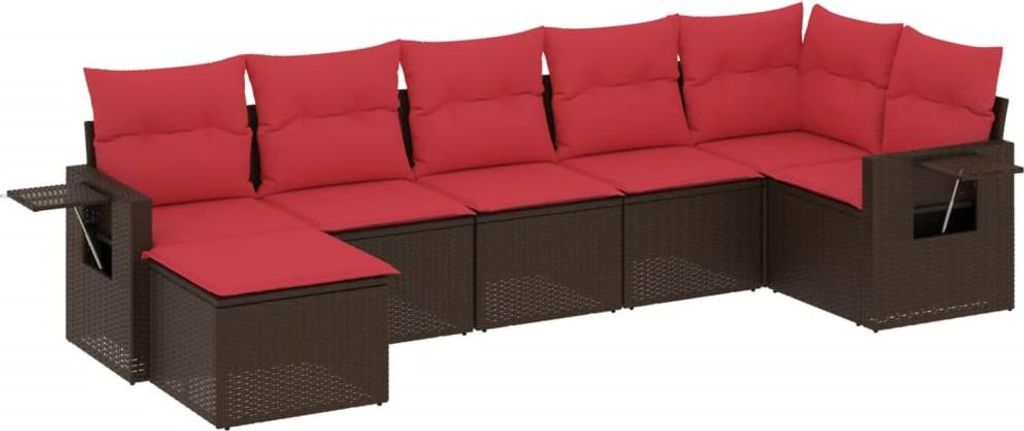 7-teiliges Gartensofa-Set mit Kissen, braun, Polyrattan