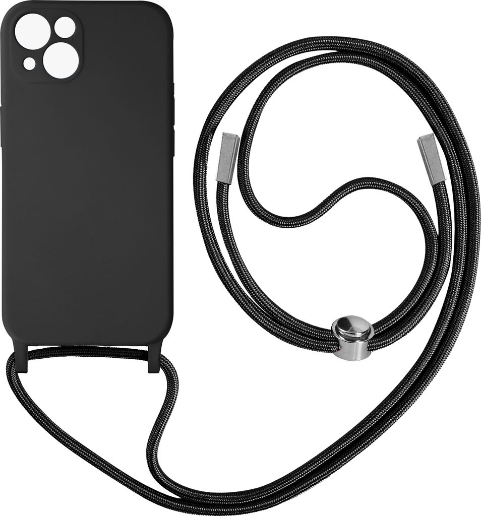 Avizar, Hülle für iPhone 13 Mini Semi-Flex Soft-Touch mit Umhängeband, Schwarz