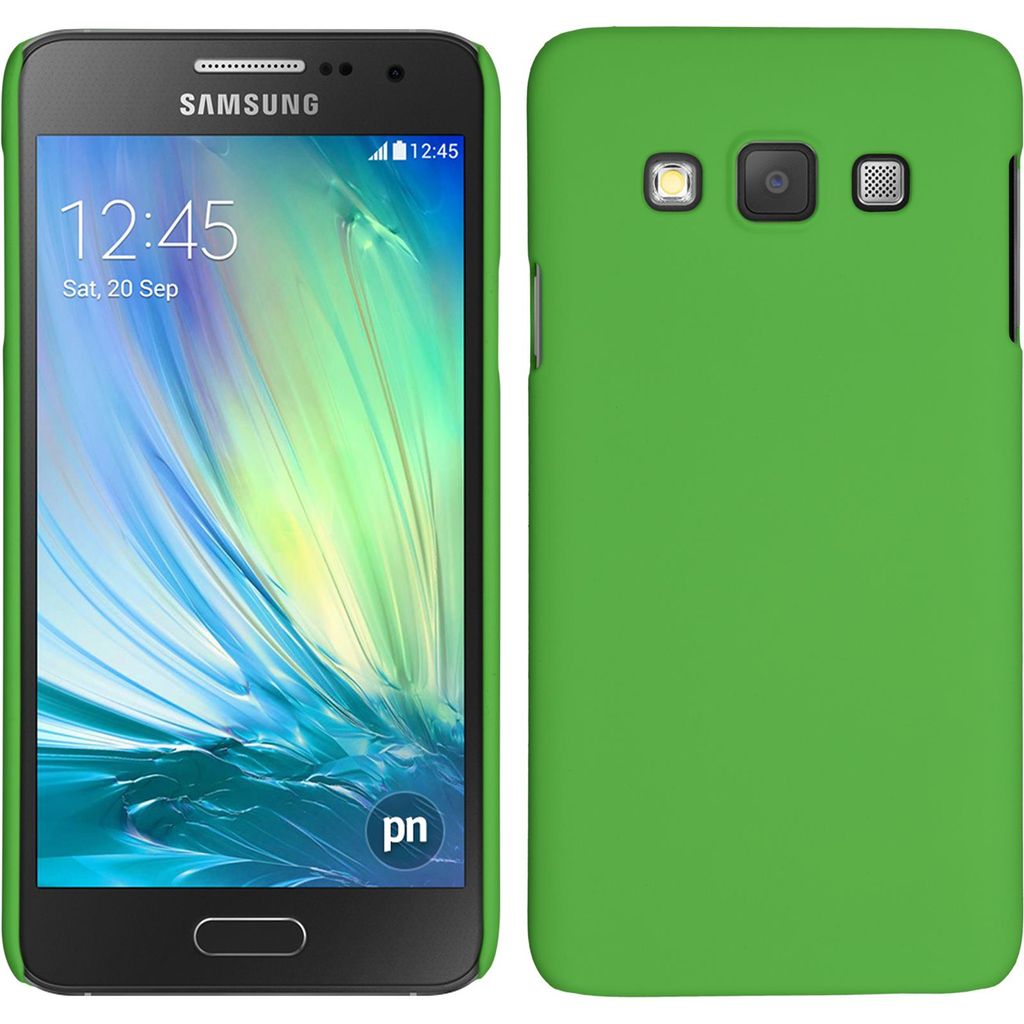 PhoneNatic Case kompatibel mit Samsung Galaxy A3 (A300) - Hülle grün gummiert Hard-case + 2 Schutzfolien