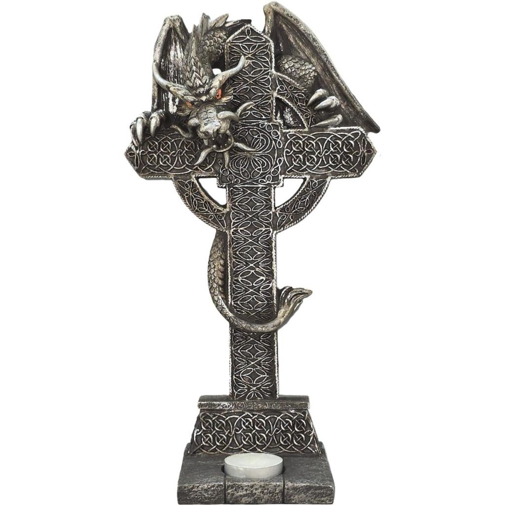 Teelichthalter Drache umschlingt keltisches Kreuz
