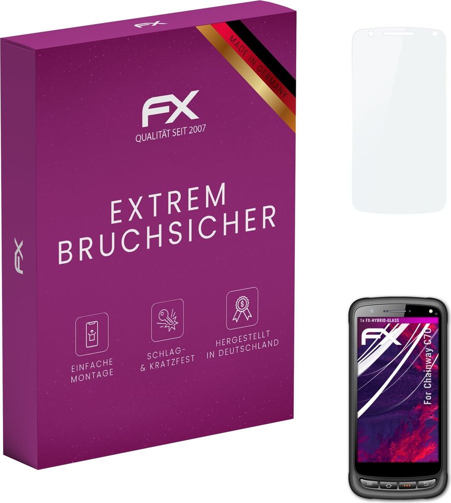 atFoliX FX-Hybrid-Glass Displayfolie kompatibel mit Chainway C70 Glasfolie