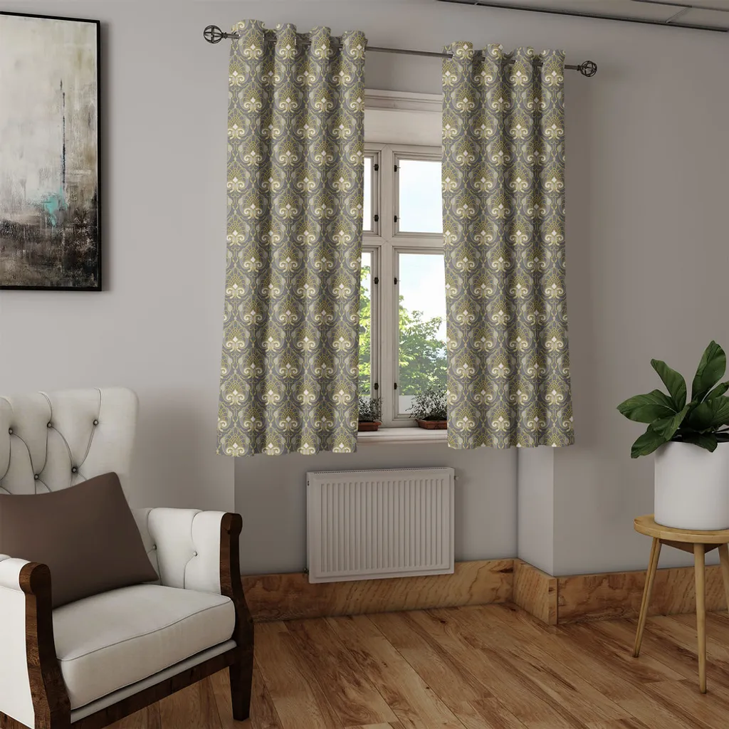 Rideau vintage gris et jaune à motifs royaux classiques 280 cm x 175 cm - 4
