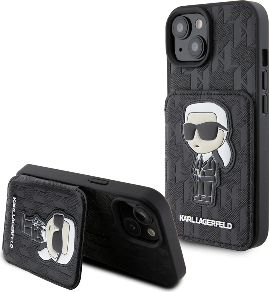 Cover iPhone 15 Karl Lagerfeld con Stand e Porta Carte - Saffiano