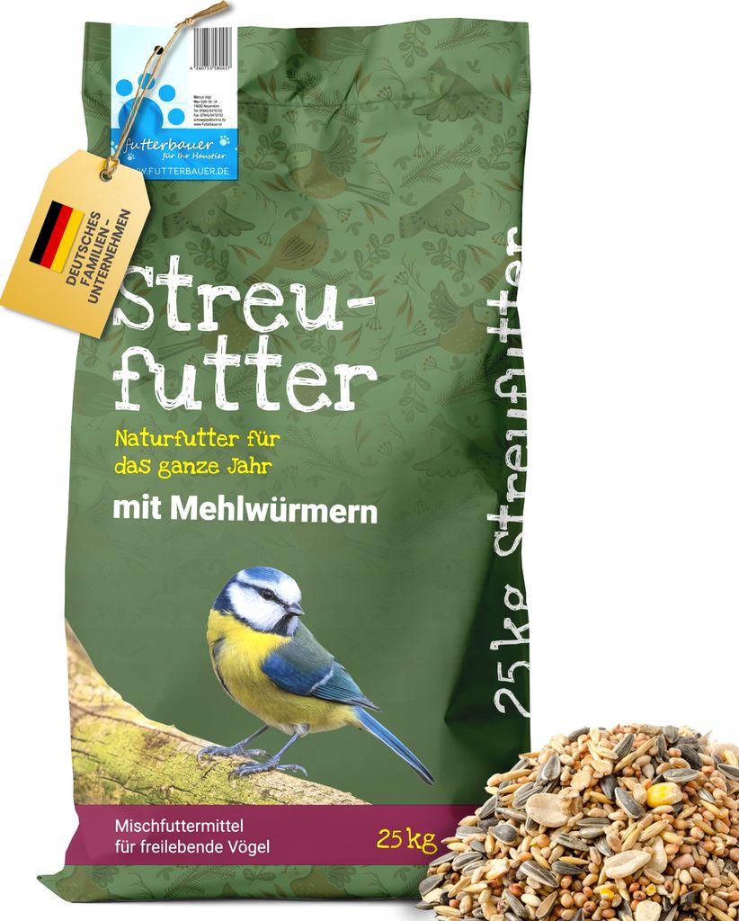 Futterbauer Streufutter schalenlos mit Mehlwürmern 25 kg, Produktbild 1