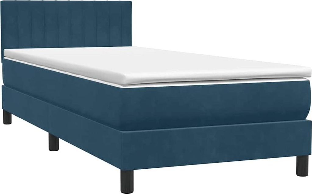 vidaXL Boxspringbett mit Matratze Dunkelblau 80x210 cm Samt