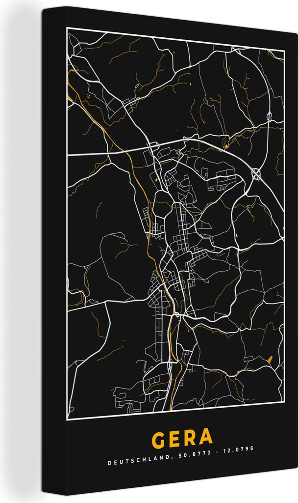 OneMillionCanvasses - Leinwandbilder - 90x140 cm, Gera - Gold - Stadtplan - Karte - Deutschland, Wandbilder Kunstdruck Wanddekoration - Foto auf ...