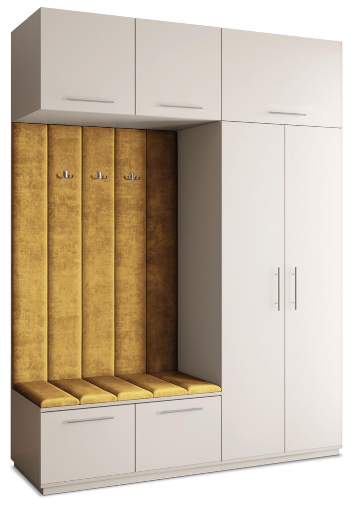 Masseno Garderobe-Set REMA 180/240/60 cm Modern Garderobenschrank Kaschmir, Veloursstoff MONOLITH 48 (Gelb)