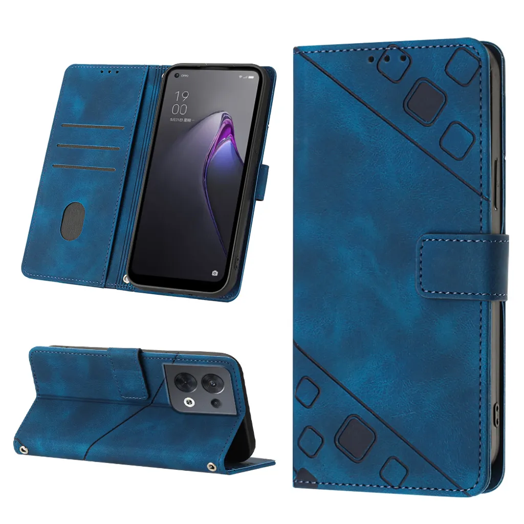 GOKEN Cover per Oppo Reno 8 T (Reno8 T), Custodia Folio in Pelle Flip Wallet Libro Case con Portafoglio, Premium PU/TPU Magnetica Cover con Supporto di Stand/Carte Slot (Blu