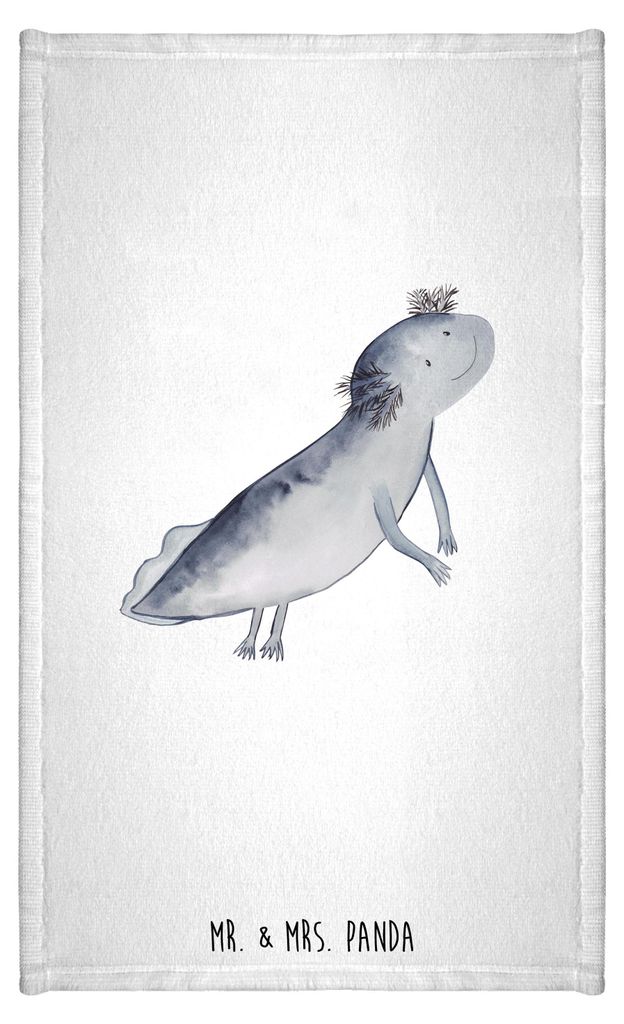 Mr. & Mrs. Panda Handtuch Axolotl Schwimmen - Weiß - Geschenk, Optimistisch, Frotteehandtuch, Kleines, Klein, Probleme, Baumwollhandtuch, Motivati...