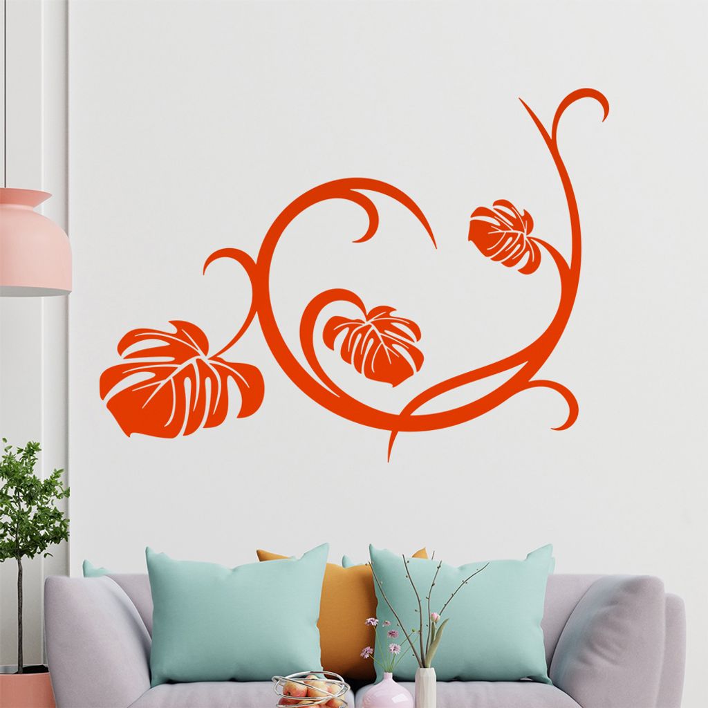 Blätter - Linien Wandtattoo in 6 Größen - Wandaufkleber Wall Sticker - Dekoration, Küche, Wohnzimmer, Schlafzimmer, Badezimmer