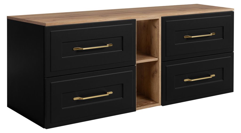 Badezimmer-Unterschrank-Set, Schwarz / Eiche Craft, 140 (2 x 60 + 20) x 46 x 58 cm, 3 Grifffarben zur Auswahl