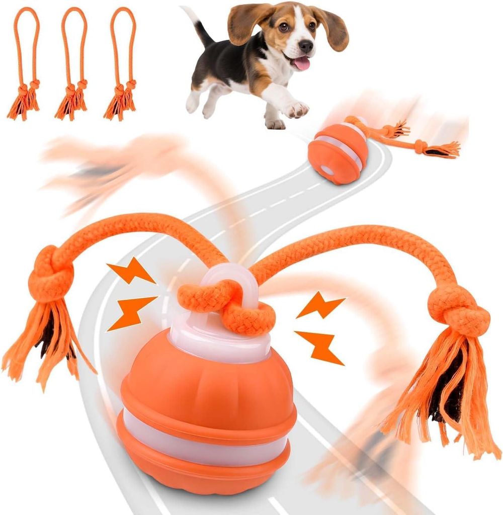 Interaktives Hundespielzeug, Spielball für Hunde, Hundeball, Welpenspielzeug Ball, Elektrischer Hundeball mit Kauschnüren, 3 Spielmodi