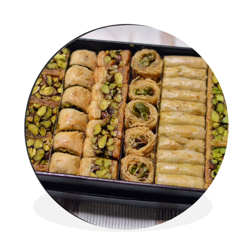MuchoWow Aluminium Wandkreis Baklava aus dem Libanon Ø 30 cm Wanddeko Modern Wohnzimmer - Wand Bild - Wohnzimmer - Runde Bilder - Alubilder - Ku...