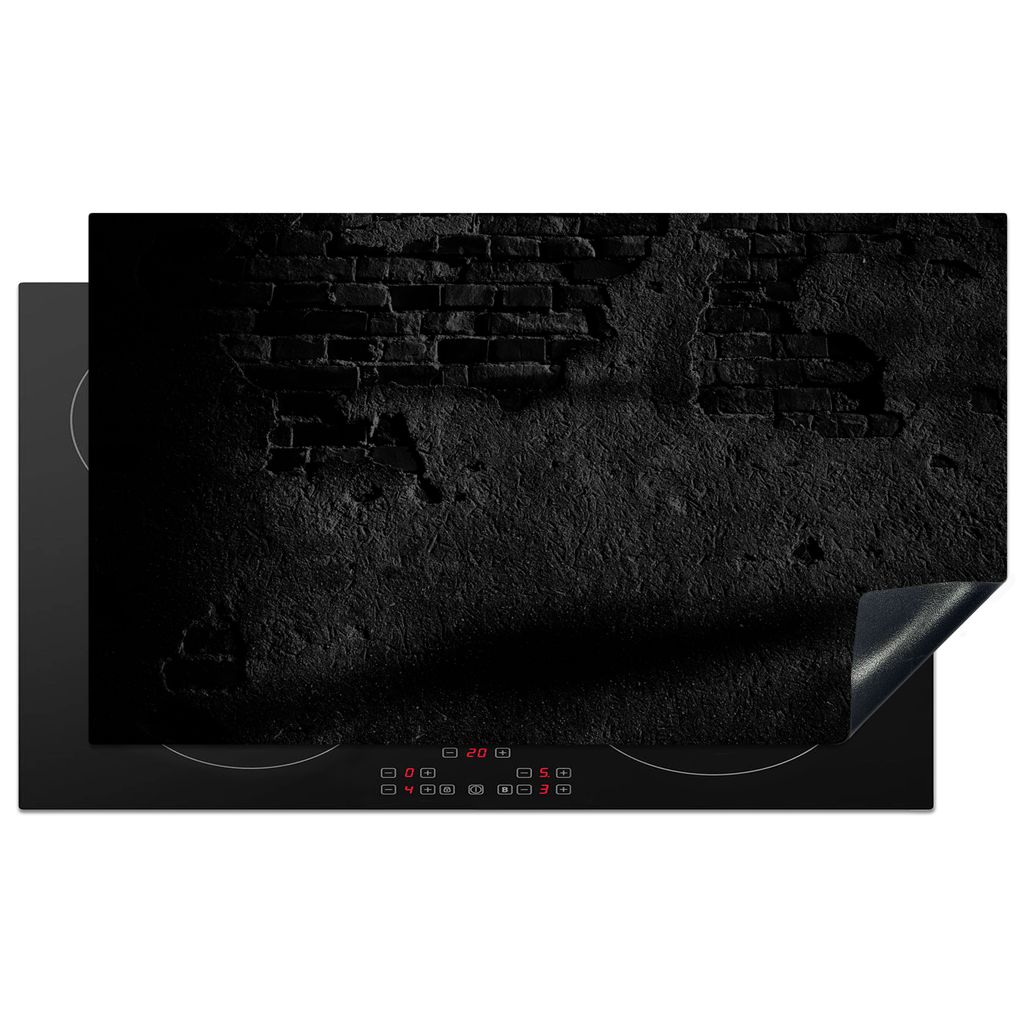 KitchenYeah Herdabdeckplatte Ziegel - Mauer - Zement - Schwarz - Weiß , 90x52cm, Küche Deko, Glaskeramikkochfeld Herdabdeckung, Abdeckplatte f...
