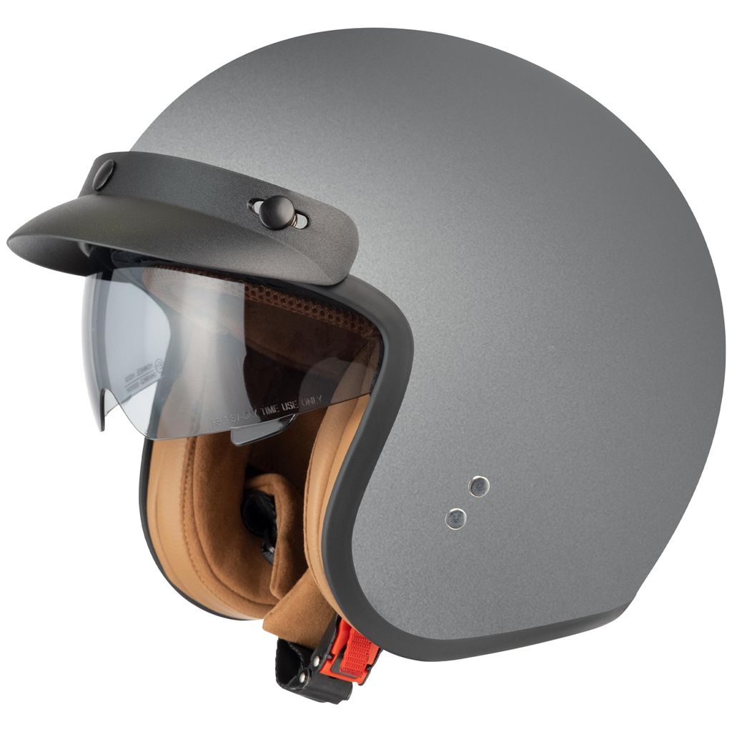 Hochwertiger Jethelm Motorradhelm Sturzhelm mit ausklappbaren Visier und Sonnenblende für Mofa Scooter Vespa ECE 22-06, Grau, L(59CM)