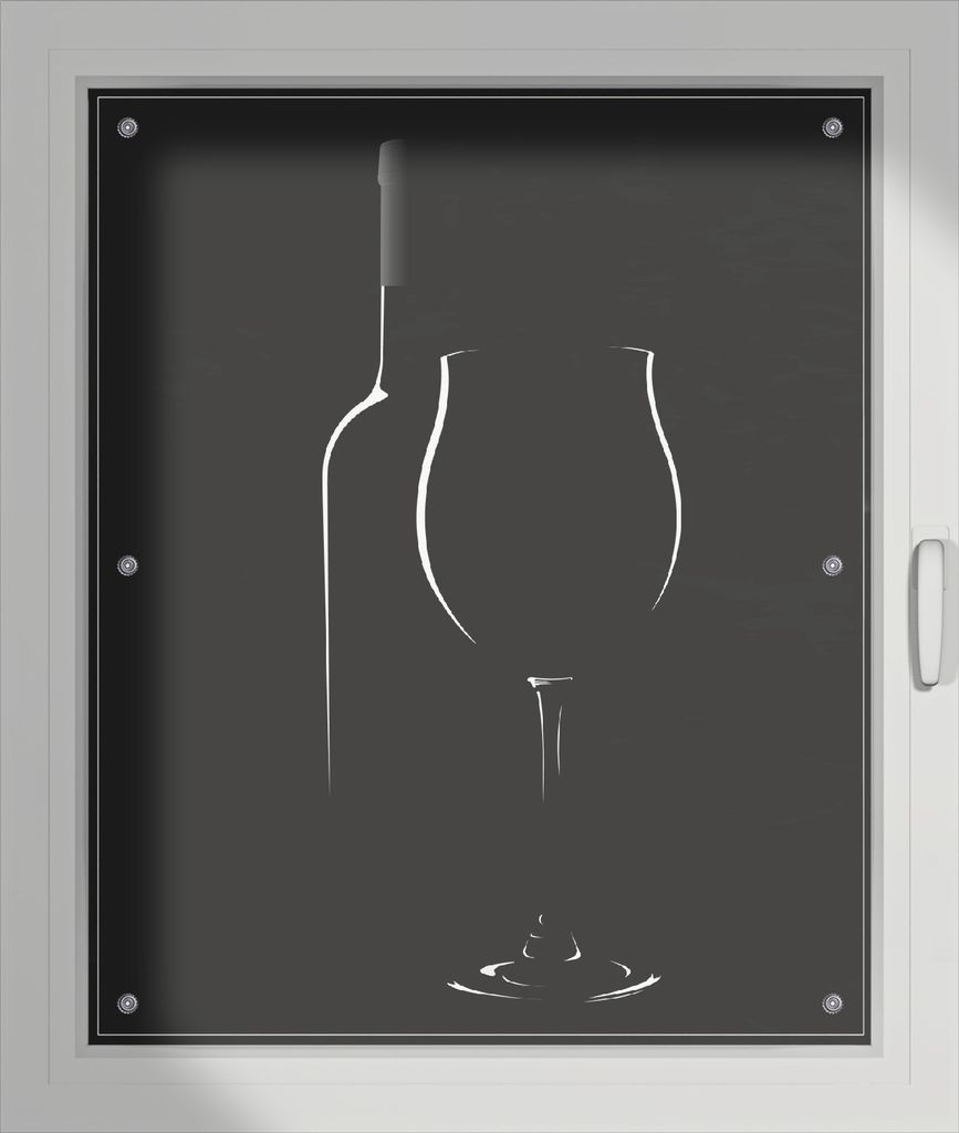 Wallario Lichtschutzbild, Dekorativer Sichtschutz Sonnenschutz 76 x 93 cm mit Motiv: Rotwein bei Nacht Schwarz-Weiß - Verdunklung ohne Bohren