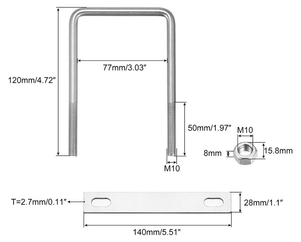 U Bš¹gel 1 Stš¹ck U-Bolzen M10 x 77mm x 120mm Quadratische Bš¹gelschraube 304 Edelstahl U-Bolts mit Mutter Platte Bš¹gelschelle Zaunbefesti...