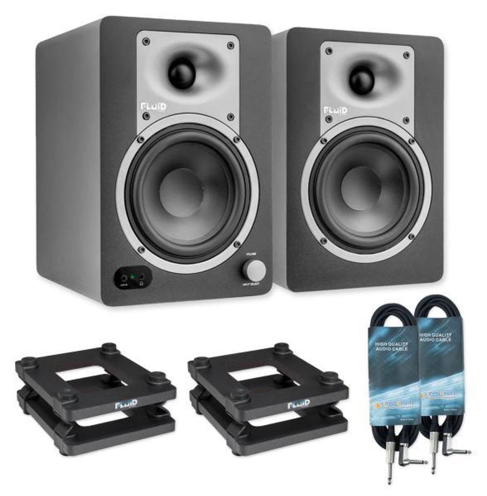 Fluid Audio Studio-Monitore C50BT Lautsprecher mit Stativen und Kabel