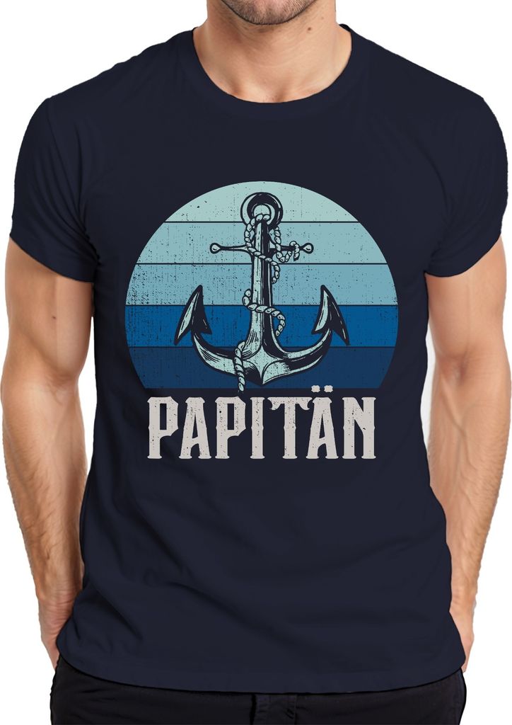 Retro Papitän Vintage Papa Seefahrer Vatertag Anker Motiv Norddeutschland Hamburg Herren T-Shirt, Navy, S