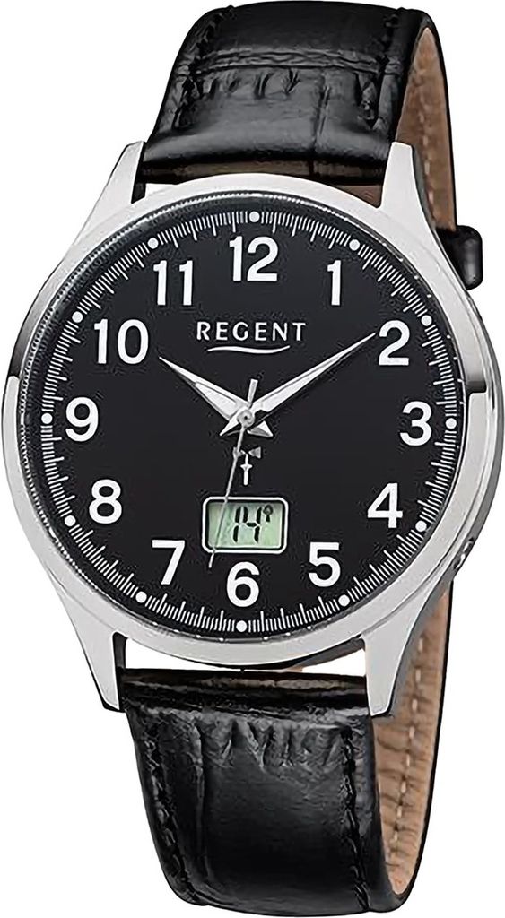 Regent Leder Herren Uhr Armbanduhr Quarz schwarz Funkuhren D2URFR272