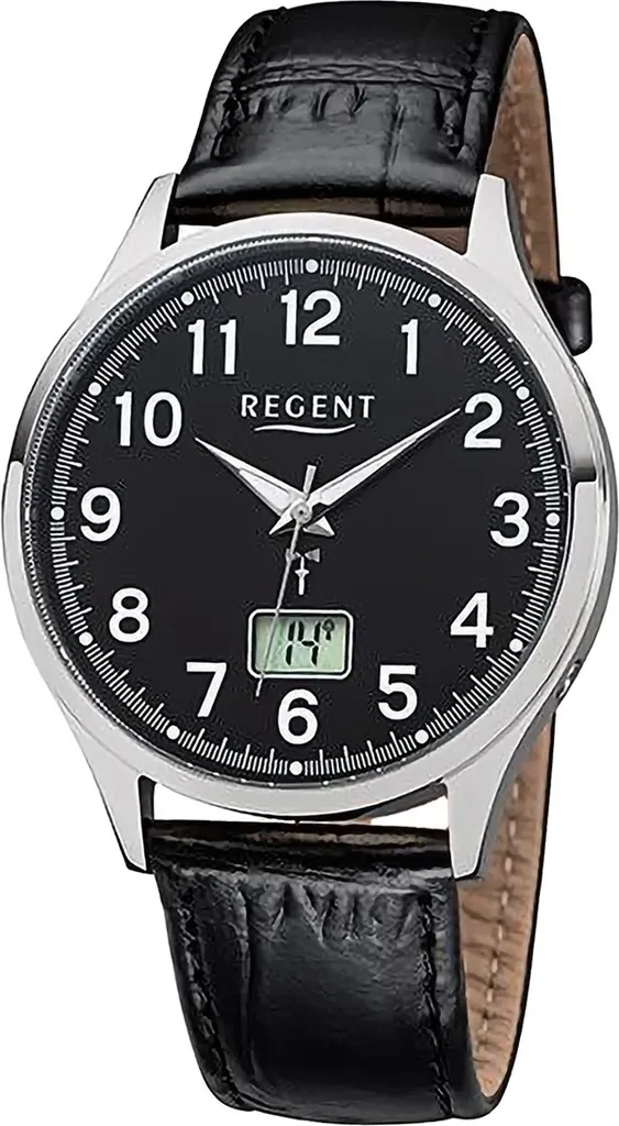 Regent montre homme quartz noir radio-pilotée D2URFR272 en cuir véritable