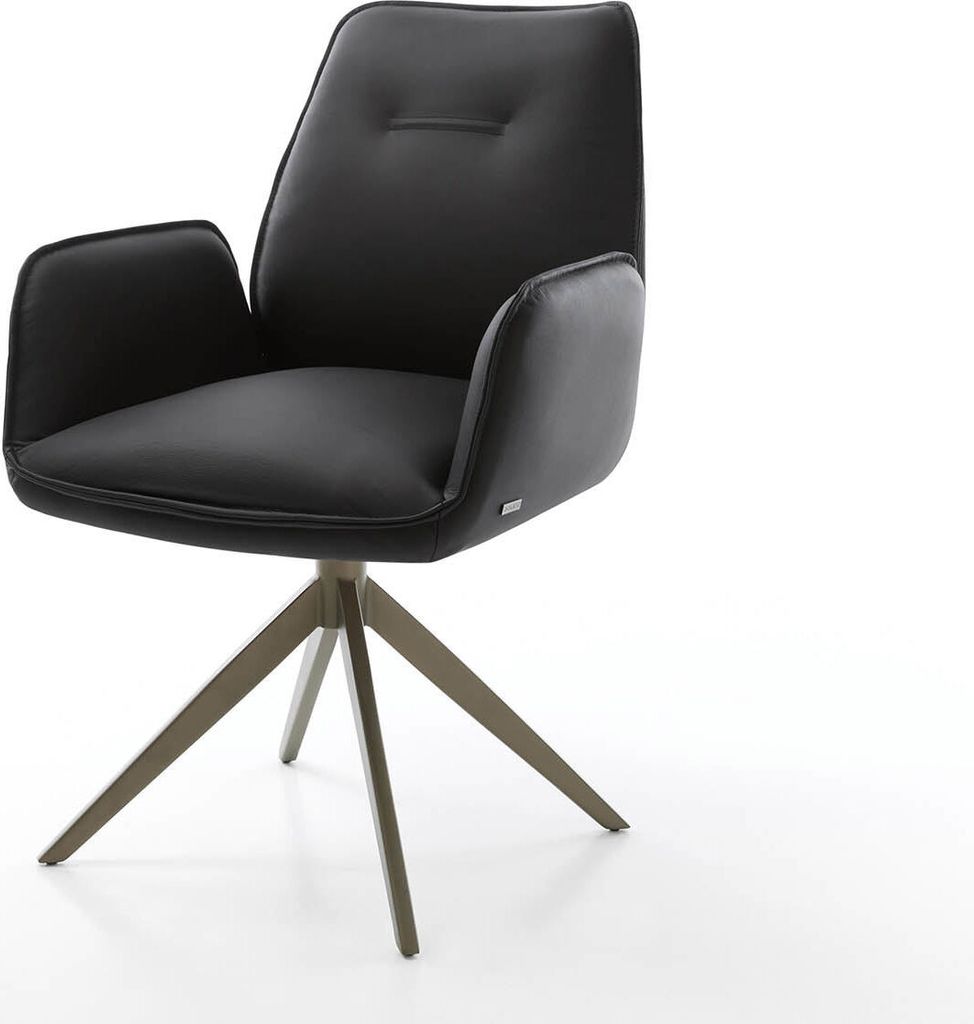 DELIFE Drehstuhl Zoa-Flex Echt-Leder Schwarz Kreuzgestell breit Effektfinish Titan 360° drehbar Taschenfederkern